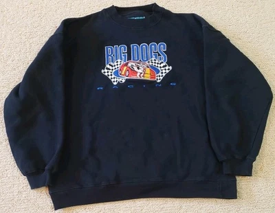 Sudadera De Colección Big Dogs Racing Bandera a Cuadros Bordada Negra Grande Foto 1 de 4