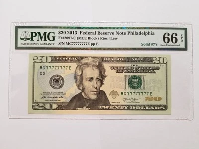 $20 2013 FRN FANCY SOLID NUMBER 77777777 PMG66EPQ  - Image 1 of 2