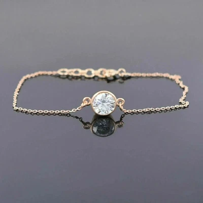 Women's Solitaire Bracelet 1Ct Round Lab-Created Diamond 14K Yellow Gold Plated - Image 1 of 4