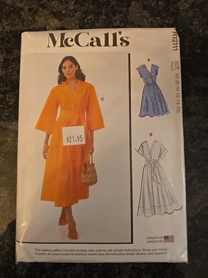 McCall's R12111 Dropped Shoulder Shirtdress w Double Yoke, Sash Sz 8-16 M8477 UC - Image 1 of 2