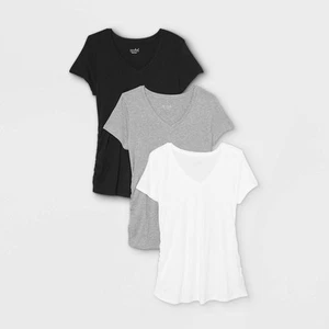 Short Sleeve V-Neck Side Shirred 3pk Bundle Maternity T-Shirt - Isabel - Picture 1 of 1