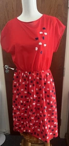 Vintage 1980s St Michael red , white & blue knee length dress size 16 - Picture 1 of 7
