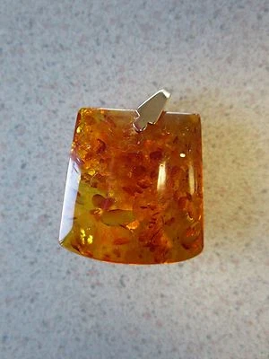 Colgante de piedra ámbar cuadrado de oro rosa soviético ruso sello 583 Кулон Янтарь Foto 1 de 3