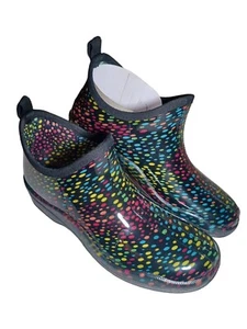 Corkys Size 11 Womens Rubber Black Multi-Colored Polka Dot Rain Ankle Booties - Picture 1 of 11