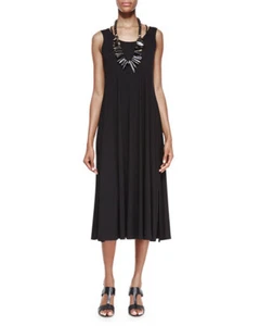Eileen Fisher Sleeveless Jersey Racerback Black Size X-Small Dress $258 New - Picture 1 of 2