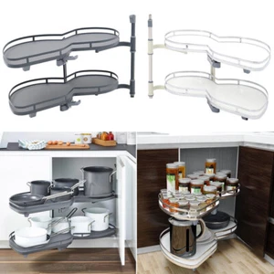 2 Tier Kitchen Pull Out Corner Cabinet Storage Unit Carousel Cupboard Shelf Rack - Picture 1 of 14