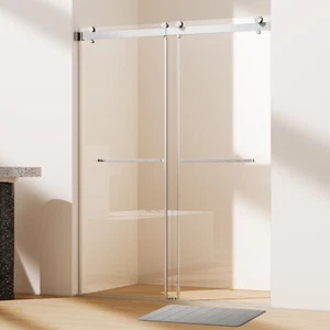 56-60"W x 76"H Double Sliding Shower Door in Brushed Nickel,  10mm Clear Glass - Picture 1 of 7