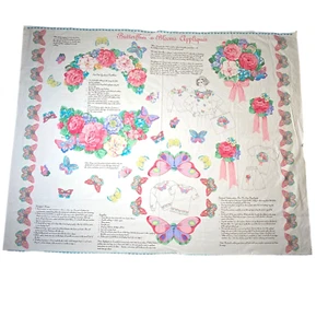 Butterflies Blooms Appliques Fabric Craft Supply Material Flowers Floral Vintage - Picture 1 of 20