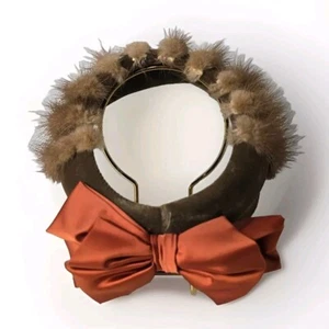 Vintage Evelyn Varon Fur Childs Head Piece With Satin Bow Victorian Look - Picture 1 of 13