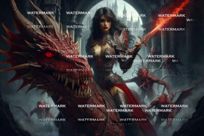 TATUAGEM ASSINADA PÔSTER IMPRESSÃO PIN UP SEXY GUERREIRO FANTASIA DRAGÃO CAVALEIRO - Imagem 1 de 2