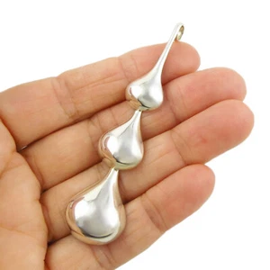 925 Sterling Silver Teardrop Pendant Polished Wide Triple Drop Ladies Pendant - Bild 1 von 5