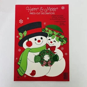 Christmas Die cut Press-out Decor  Mr and Mrs Snowman Happy & Merry Hallmark - Picture 1 of 20