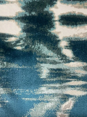 5.125 yd Magnolia Shibori Squall Teal Abstract Velvet Upholstery Fabric - Image 1 of 4