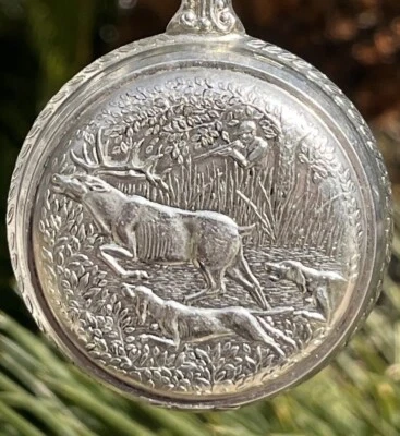 Westclox Pocket Watch 1970’s Deer Hunter Silver Chain Buck Dog Vintage READ - Image 1 of 4