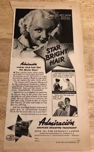 Betty Grable 1936 para champú sin jabón Admiracion - Anuncio de revista vintage - Imagen 1 de 2
