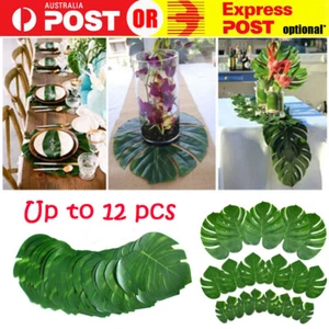 12x Tropical Hawaiian Artificial Palm Monstera Leaves Party Fake Luau Decoration - Picture 1 of 9