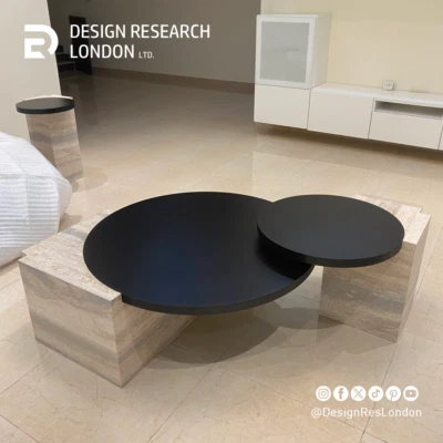 Juego de Mesa de Centro Mármol Travertino Gris Complementando Alto Bajo Diseño Exclusivo Foto 1 de 4