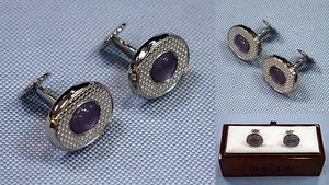 Sterling Silver Baade II Cufflinks (Purple Quartz Crystal) - Picture 1 of 4