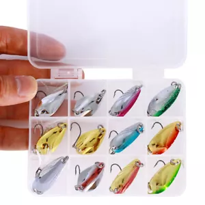 12PCS Box Fishing Lures Trout Spoon Casting Spoons Metal Crankbait Blade Bass - Picture 1 of 6