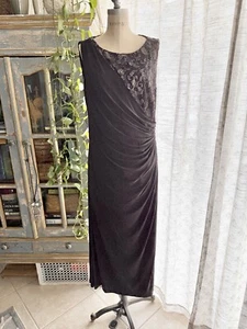 Black Long Formal Maxi Dress Gown Crochet Sequins Ruched R&M Richards Size 18W - Picture 1 of 11