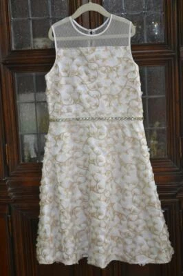 Vestido de Fiesta Persiguiendo Luciérnagas Ocasión Especial Talla 14 Oro Vides Pluma Flores Foto 1 de 4