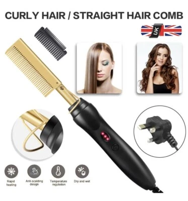 Hot Comb Electric Straightener Brush Hair Bbear Comb Curling Iron Hot UK Plug