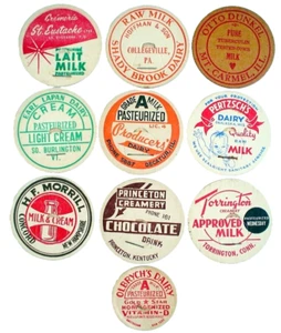 LOT OF 10 DIFFERENT VINTAGE MILK BOTTLE CAPS* - Imagen 1 de 7
