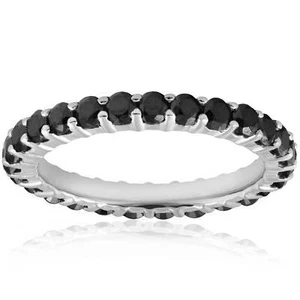 1 1/2ct Treated Black Diamond Eternity Ring 14K White Gold - Picture 1 of 4
