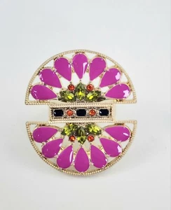 NIB Label RACHEL ROY Chunky Pink Enamel & Stone Stretch Cocktail Ring - Picture 1 of 10