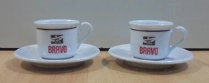 BRAVO COFFEE ADVERTISIGN VTG SET OF TWO CUPS WITH SAUCERS - Picture 1 of 9