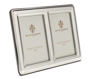 DOPPIA CORNICE PORTAFOTO in ARGENTO MASSICCIO 925 con legno 6x9x2 * 7378 DOPPIA - Foto 1 di 9
