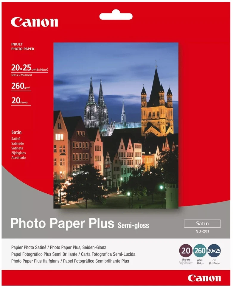 CANON 8"x10" 20cm x 25cm PHOTO PAPER PLUS SEMI GLOSSY 260GSM 20 SHEETS - Image 1 of 1