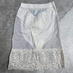 VTG 80’s Victoria's Secret Slip M Gold Crown Label Lace Trim Sheer Union USA - Picture 1 of 8