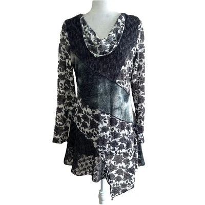 Paris Hues Vtg Artsty Tunic Sheer Patches Gothic Long-sleeve Black Top Womens M - Image 1 of 4