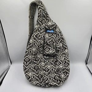 Kavu Rope Sling Crossbody Bag Shoulder School Hike Backpack Striped Beige/Black - Picture 1 of 7