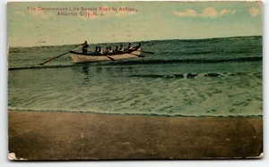 Postcard Government Life Savers Boat Atlantic City New Jersey NJ PM 1911 - Picture 1 of 2