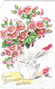 Postal de felicitación vintage en relieve deseos de cumpleaños rojo rosa flores - Imagen 1 de 2