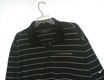 Polo de golf Nike LIVESTRONG para hombre talla XL a rayas negro micro piqué camisa 406740 Foto 1 de 4