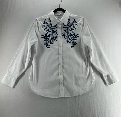 Camisa Chicos No Iron Flor Silvestre Bordada Mujer 0 Manga Larga Abotonada Blanca Foto 1 de 4