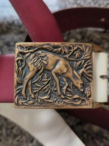 Vintage Original Belt With Tech Ether Guild Solid Brass Whitetail Belt Buckle 40 - Picture 1 of 16