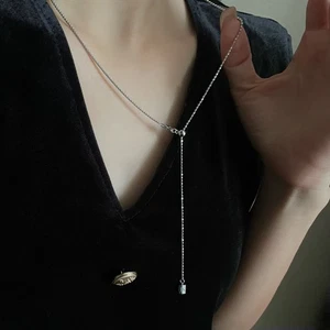 Sparkle Lariat S925 Silver Beads&Box Chain Six-character Mantra Pendant Necklace - Picture 1 of 10