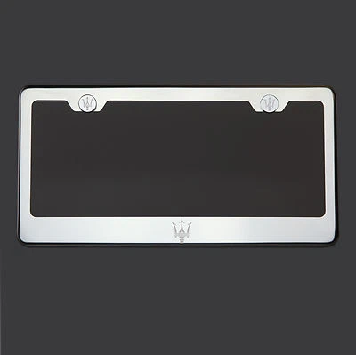 Mirror Chrome Maserati Logo Laser Etched 304 Stainless Steel License Plate Frame - Image 1 of 4