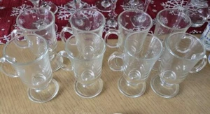 8 Irish Coffee Mugs Fluted Crystal Clear Glass  8 oz Handle Footed Pedestal Base - Picture 1 of 4
