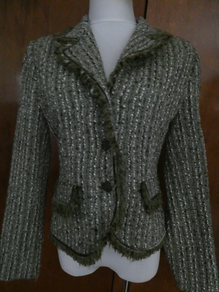 Blazer Vertigo Feminino Elegante Forrado Verde Tamanho Grande (Adequado para Médio) Fabricado na França - Imagem 1 de 4