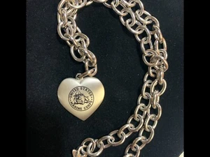 U S Marine Corps Heart pendant on 19"silver color chainlink necklace - Picture 1 of 3