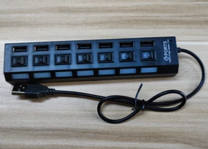 Black 4 Port USB 2.0 Hub On/Off Switches + AC Power Adapter Cable for PC Laptop - Picture 1 of 1