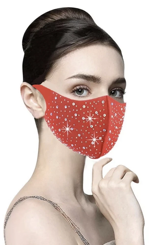 Adjustable RED BLING FACE MASK AB Diamond Crystal Rhinestone - Image 1 of 1