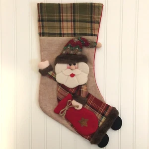 Calza Babbo Natale Natalizia 3D Applique Plaid Vacanze 17" - Foto 1 di 7