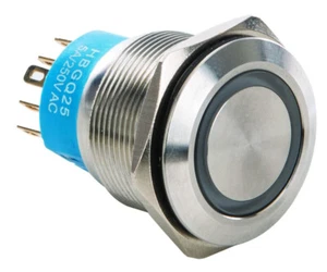 Steren 3A push button Switch with round metal and Blue light - Picture 1 of 1