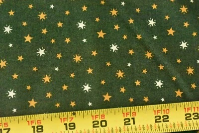 By 1/2 Yd, Gold & Cream Stars on Dark-Olive Cotton, Connecting Threads, P6786 - Image 1 of 4